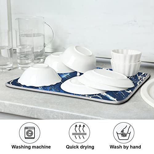 Super Absorbent Dish Drying Mat (Marble Black Navy Blue / 18" x 24")
