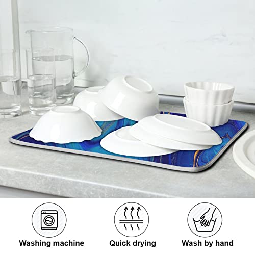 Super Absorbent Dish Drying Mat (Navy Blue Gold Marble / 18" x 24")