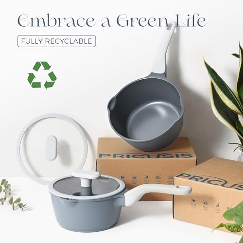 Ceramic Nonstick Saucepan with Lid (1.2 Quarts / Gray)