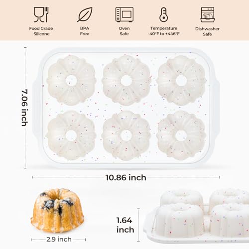 3 Inch Mini Fluted Tube Cake Pans for Baking with Metal Reinforced Frame (Mini Creamy: 2 pcs)