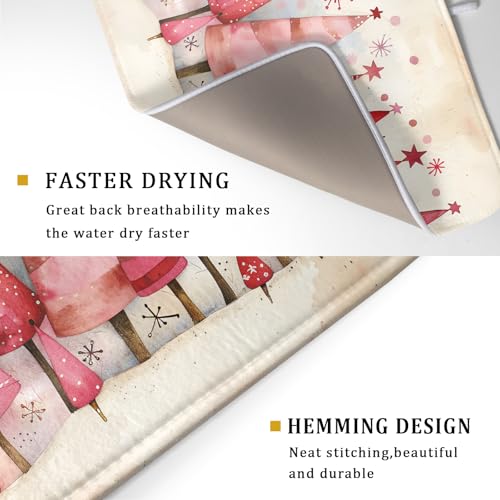 Pink Trees Dish Drying Pad Christmas Snowflake Decorative Drying Mats for Coffee Bar Kitchen Counter 18 X 24 Inch (Vintage Painting 4729 / 24" x 18")