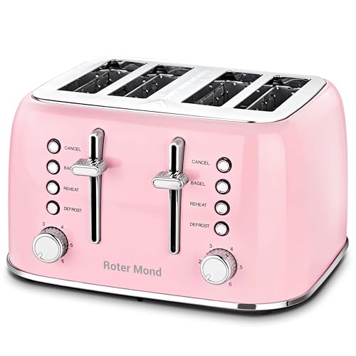 Toaster 4 Slice Retro Stainless Steel with Extra Wide Slots Bagel