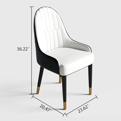 Black White Dining Chairs Set of 2 with High Backs Mid Century Modern Kitchen Dining Room Chairs PU Faux Leather Upholstered Large Padded Accent Chair with Legs (Black White)