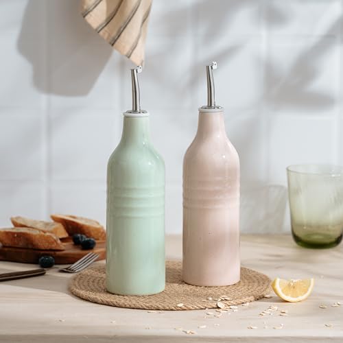 16oz Ceramic Oil Dispenser Bottle (Light Pink and Light Green / 2 Pieces (Jupiter))