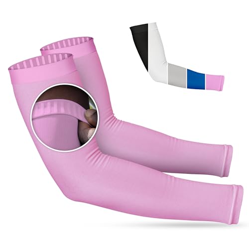 Non Slip Cooling Arm Sleeves for Men & Women (1 Pair: Pink / One Size)
