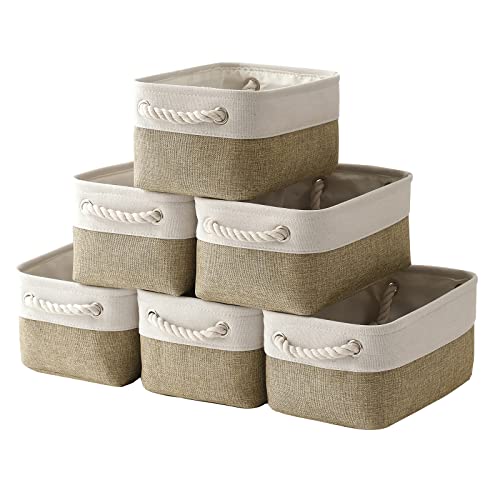 Small Storage Baskets for shelves (White&Khaki / Small (Pack of 6))