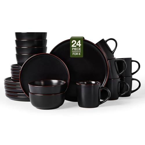 Mercury 24 Piece Dinnerware Set with Mugs (Matte Black / Service for 6 (Include Mugs))
