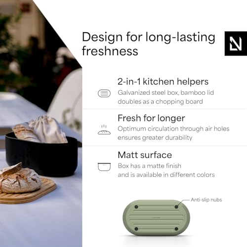 Stainless Steel Bread Box with Cutting Board (Sage Green)