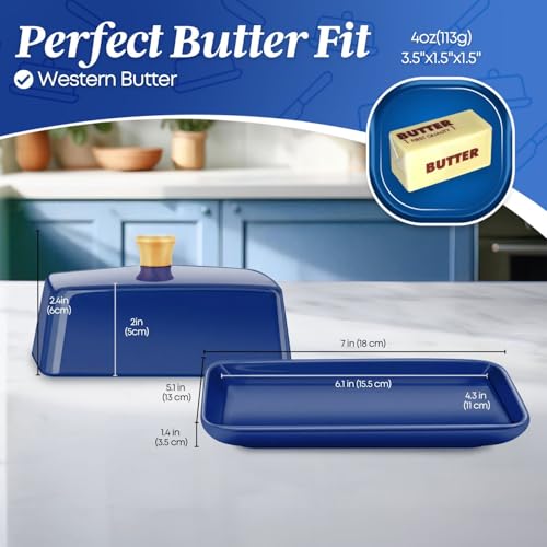 Large Ceramic Butter Dish with Lid (Dark Blue / Large)