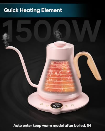 Gooseneck Electric Kettle with ±1℉ Temperature Control 0.9 Liter (Munch Pink)