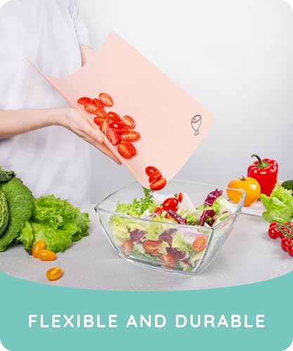 Flexible Plastic Cutting Board Set of 3 (Pink / Green / Gray / 15"L x 12"W)