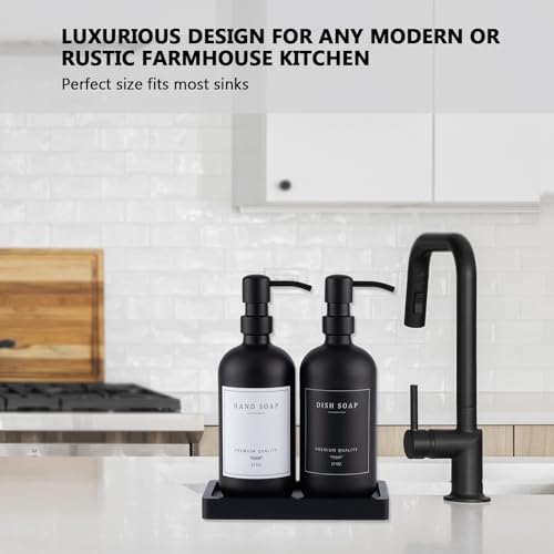 Black Thick Glass Soap Dispenser (Black Bottle/Black Pump + Tray + Funnel)
