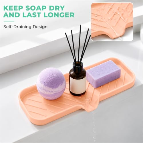 Silicone Soap Dish with Drain Spout (Pink / L(12"×4"))