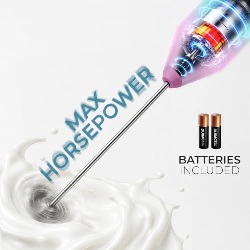 Powerful Milk Frother AA Batteries Included (Ombre Pink Teal / Compact Frother + Batteries)