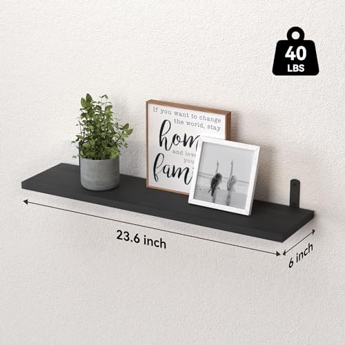 24'' Long Floating Shelves for Wall Decor & Storage (24 Inch / Black)