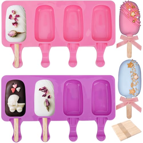 2 Set Silicone Popsicle Molds with 100 Sticks (2 Set / Pink & Purple)