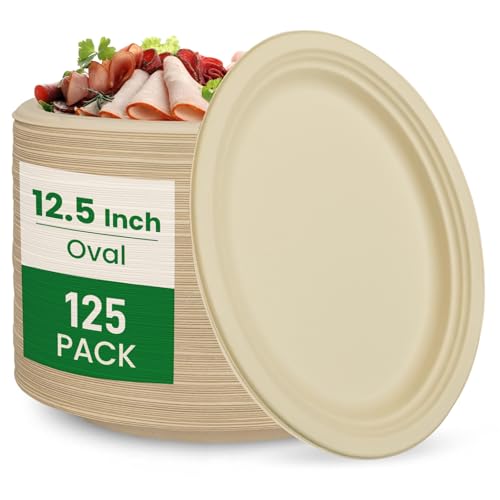 12.5 Inch Compostable Oval Plates [125 (12.5In125PCNatural)