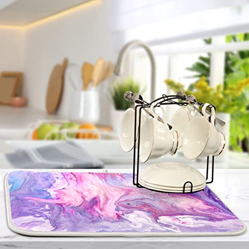 Super Absorbent Dish Drying Mat (Abstract Purplr Pink Marble Paint / 18" x 24")