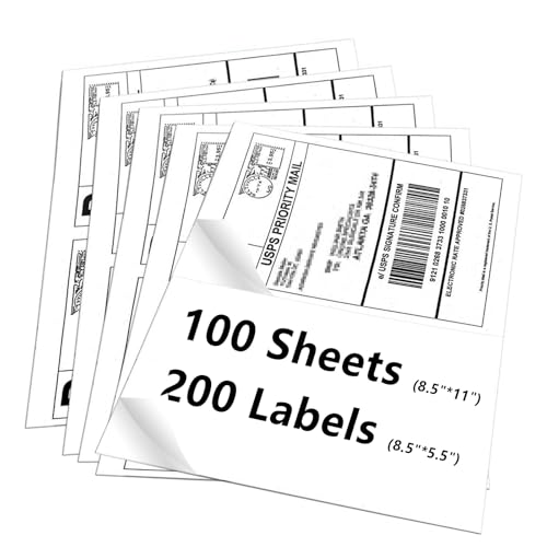 8.5" x 5.5" Half Sheet Self Adhesive Shipping Labels for Laser & Inkjet Printers (8-1/2"×5-1/2" (2-UP) / 100 Sheets)