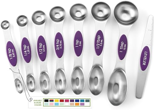 Stainless Steel Magnetic Measuring Spoons Set of 8 (Purple / 1-Pack)