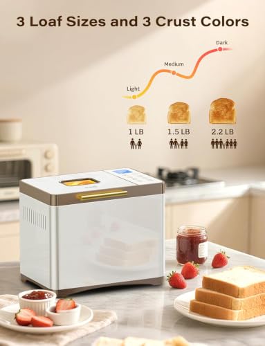 20-IN-1 Bread Maker with Custom Program, 650W Bread Machine with Nonstick Ceramic Pan & Stainless Steel Paddle, 2.2LB Bread Maker Machine, Polish Bread, Gluten-Free, Touch Panel,15H Timer,3 Colors (White Stainless Steel)