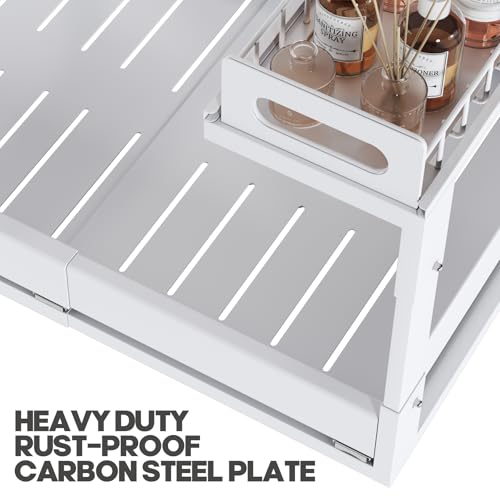 1 Pack-19"-32"W Expandable Under Sink Organizer With Upgrade Ball-Bearing Slide,2-Tier Pull Out Under Cabinet Organizer Height Adjustable,Not Suitable For Cabinets With Partitions In The Middle (1 Pack-19"-32"W / White)