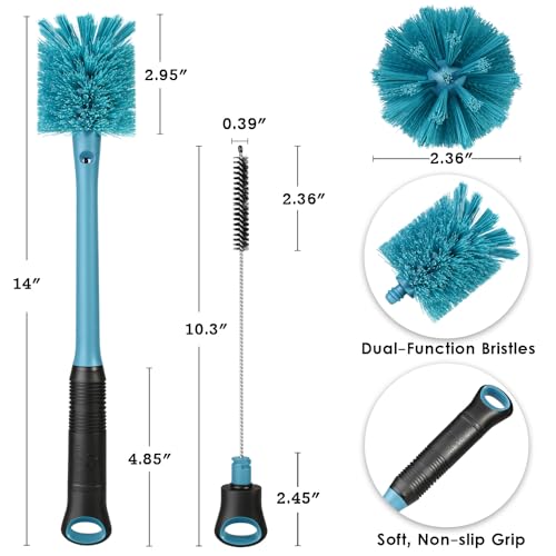 2-in-1 Bottle Brush and Straw Cleaner Brush, Smokey Blue, 1 Pack (Smokey Blue / 1 Count (Pack of 1))