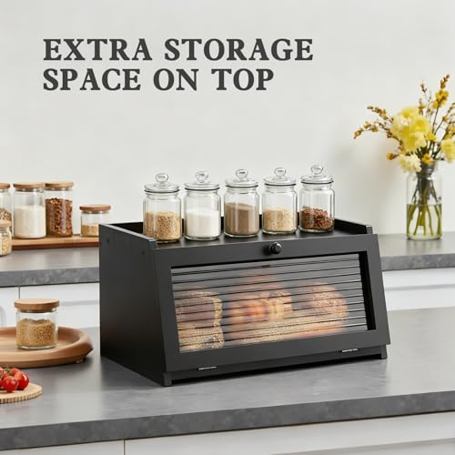 Bread Box for Kitchen Countertop (Black / 1‑tier)