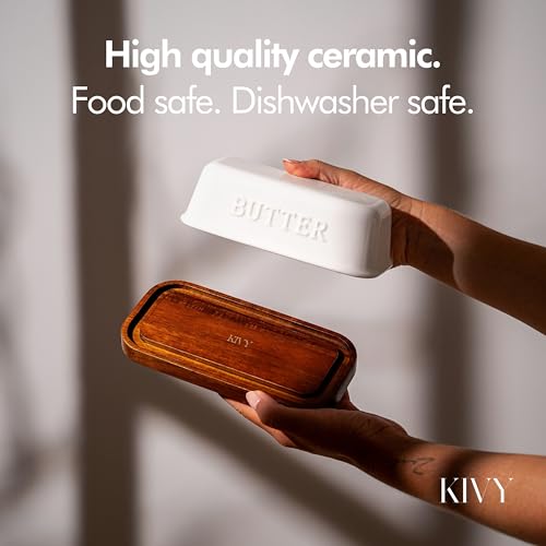 Ceramic butter dish with airtight lid that keeps butter soft (Ceramic - Acacia)