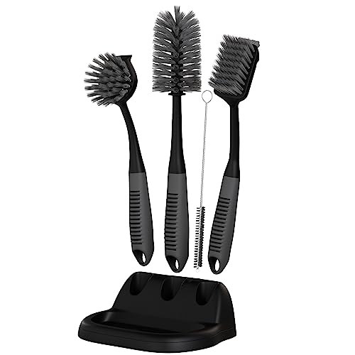 Dish Brush Set of 5 with Holder (Black)