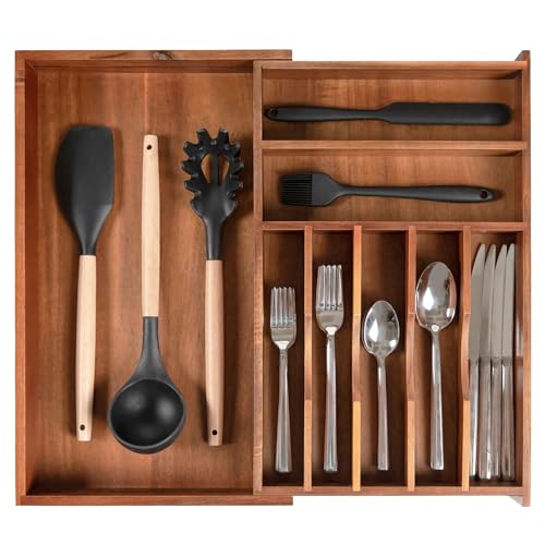 Silverware & Utensil Drawer Organizer (Natural Acacia / From 10.5" to 19" Wide)
