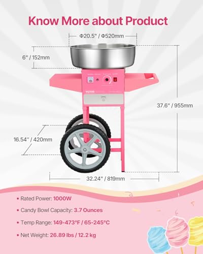 Electric Cotton Candy Machine with Cart (Pink / With Cart)
