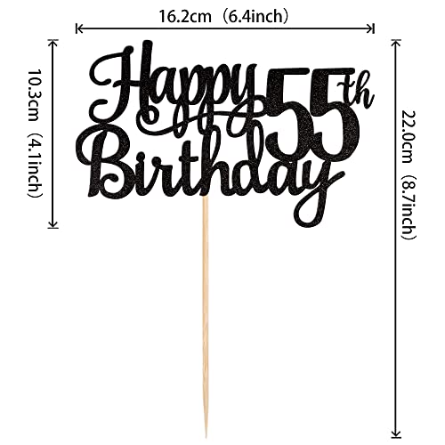 1 PCS Happy 55th Birthday Cake Topper Glitter Cheers to 55 Years Birthday Cake Pick 55 Fabulous Cake Decoration for Happy 55th Birthday Theme Party Decorations Supplies Black (Black / 55th)