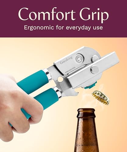 Heavy Duty Manual Can Opener with Magnetic Lid Lifter (Teal)