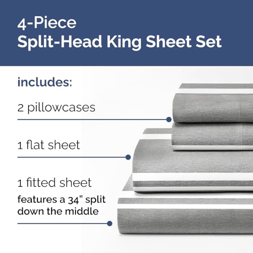 Flex Top Split Head King 4 Piece Sheet Set (41 - Grey Stripes 3 / Split Head/Flex Top)