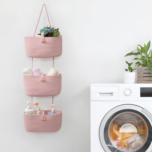 Over the Door Hanging Baskets with Button Strap (Pink / 3 tier+Button)