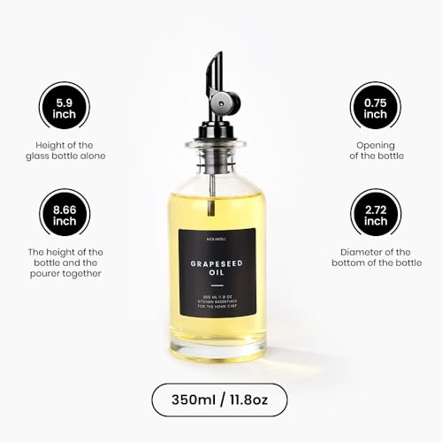 Olive Oil Dispenser Bottle for Kitchen With Weighted Pourer (350ml, Set of 4 Bottles / Black)