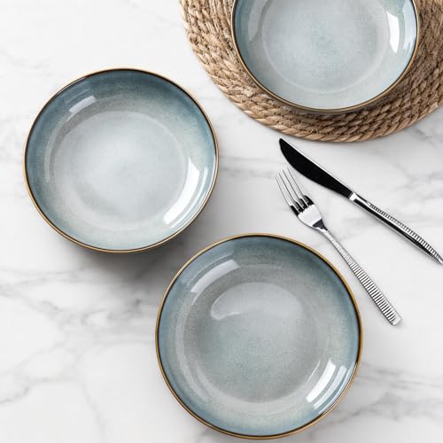 8.5’’ Ceramic Pasta Bowls Set of 4 (Set of 4 / Ocean Blue)