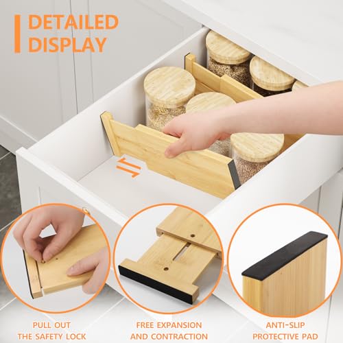 4" High Bamboo Drawer Dividers (Natural / 4''H, 10''-12.28''L)