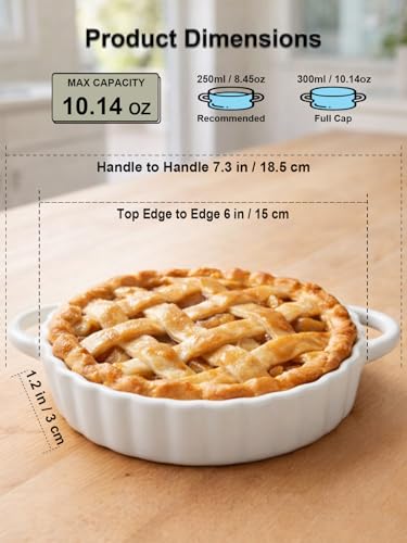 6in Ceramic Mini Pie Pan Set of 6 with Handles for Pie Quiche Tart. Easy to grip (White / 6IN*1.2IN)