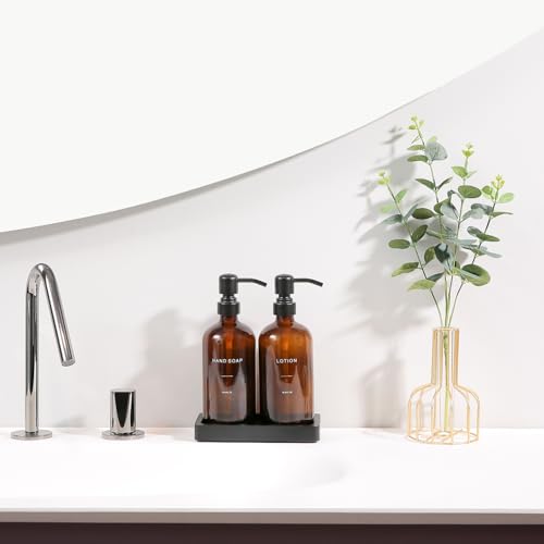 Amber Glass Soap Dispenser Set (Black Pump & Amber Bottle)
