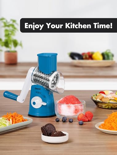 Rotary Cheese Grater Hand Crank (Blue White / 5 Blades)