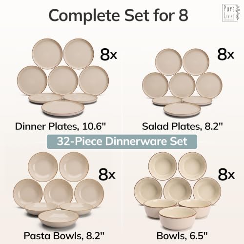 32 Piece Stoneware Dinnerware Set for 8 (Rustic / Beige / Set for 8 (32pcs))