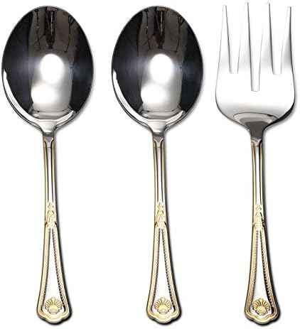 "Seashell" 75-Piece Fine Flatware Set, Silverware Cutlery Dining Service for 12, Premium 18/10 Surgical Stainless Steel, 24K Gold-Plated Hostess Serving Set