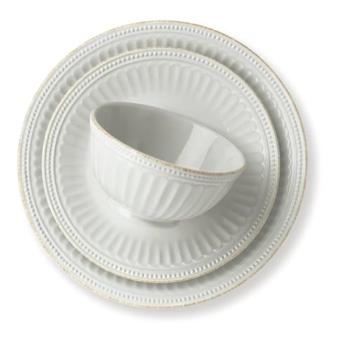 French Perle Groove White Dinnerware Set with Accent Plates (12-Piece Place Setting)