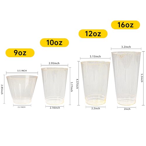 200 Pcs Gold Plastic Cups (Glitter-10oz-200)