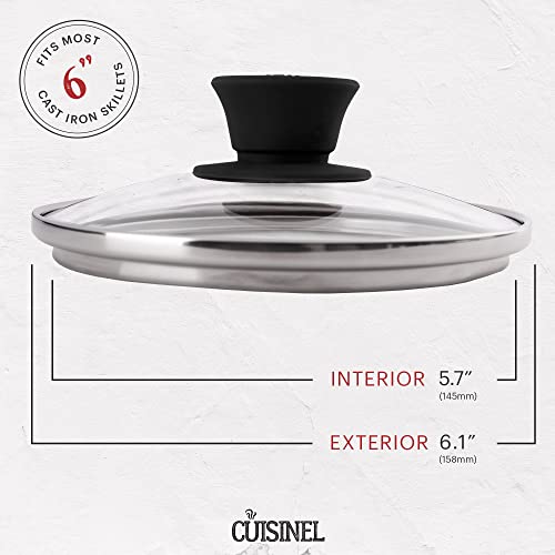 Glass Lid - 6"-inch/15.24-cm/158mm - Compatible with Lodge - Fully Assembled Tempered Replacement Cover - Oven Safe for Skillets Pots Pans - For Any Cookware: Cast Iron, Stainless, Non-Stick (6" Round / Black Knob)