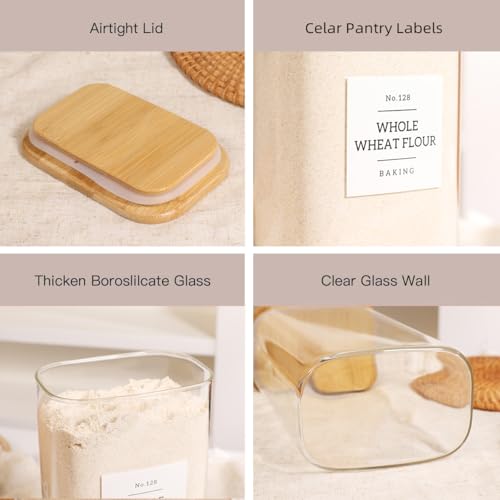 3 Pack Square Glass Pantry Storage Containers with 132 Kitchen Food Pantry Labels