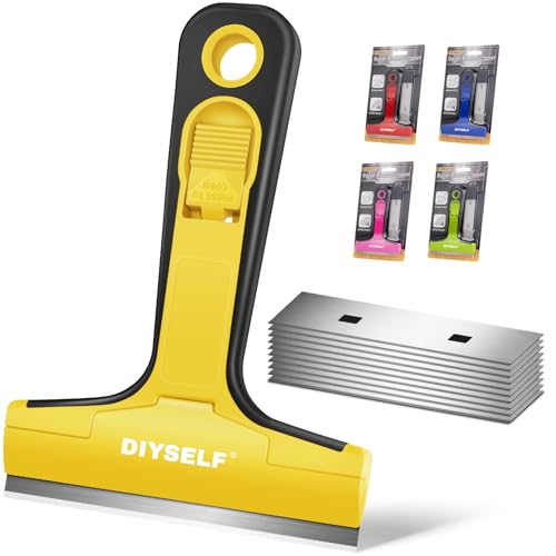 Floor Scraper with 10 Extra 4" Razor Blades (10PCS Metal Blades / Yellow)