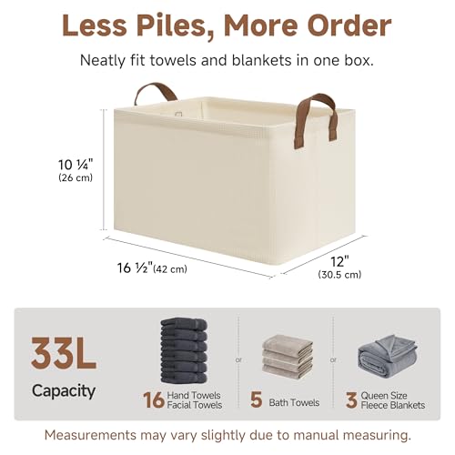 Closet Storage Bins (Beige（Texture） / 16 ½" L x 12" W x 10 ¼" H)